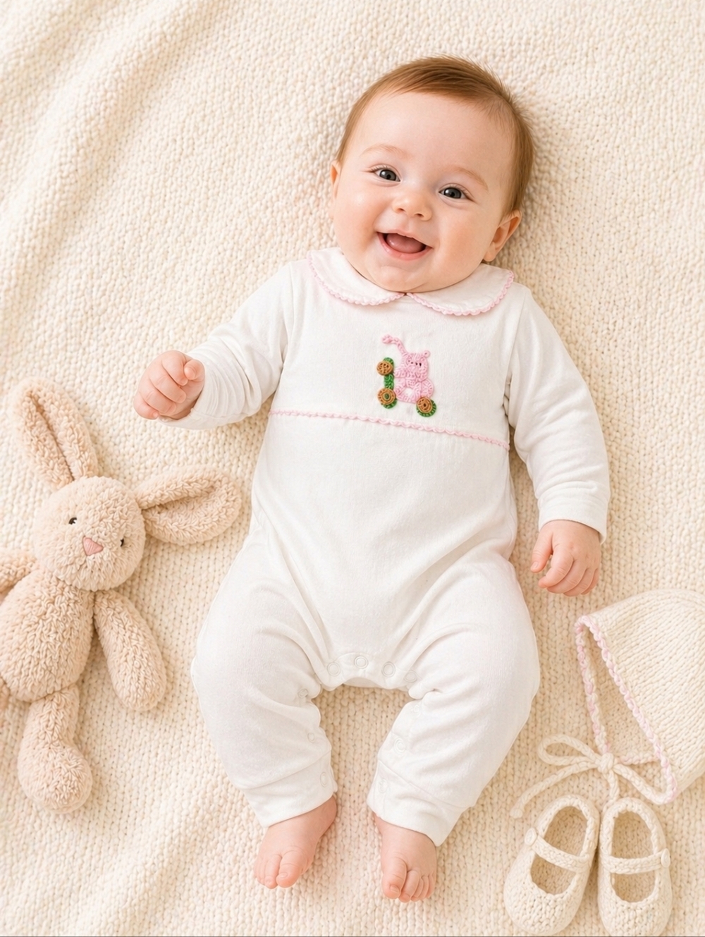 🌸 Little English Hand-Smocked Bunny Romper | 3 Months | Classic Heirloom Style